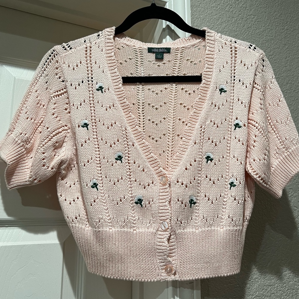 Wild Fable Pink Knitted Short Cardigan Sweater Sz L